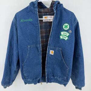 Vintage 90s Carhartt Kids Large Denim Blanket Lined 4-H Patch Jacket Y07DST USA